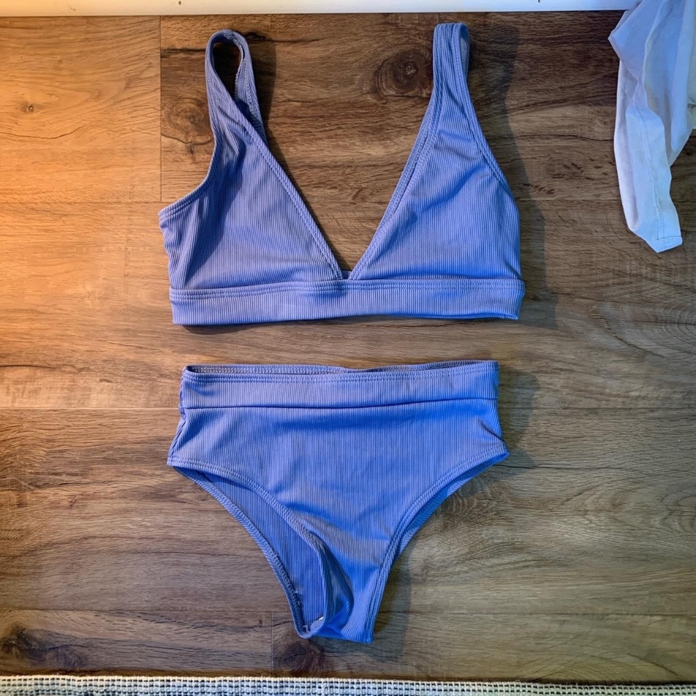 NWOT Blue ribbed bikini set Size XXS